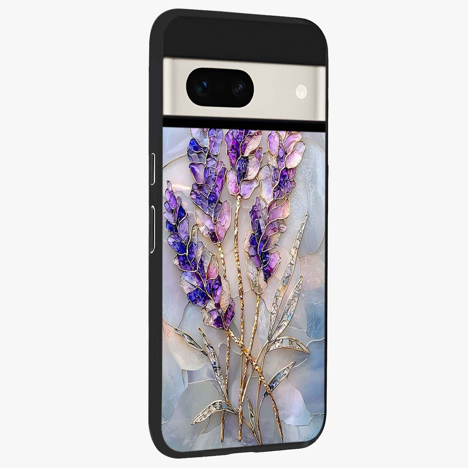Lavender Dream Glow Glass Case upright view showcasing radiant lavender glow artwork with calming dreamy theme.