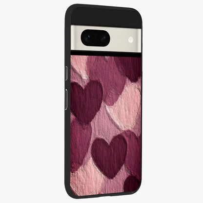 Layered Paper Hearts Glass Case upright view showcasing decorative layered heart artwork with sweet love theme.