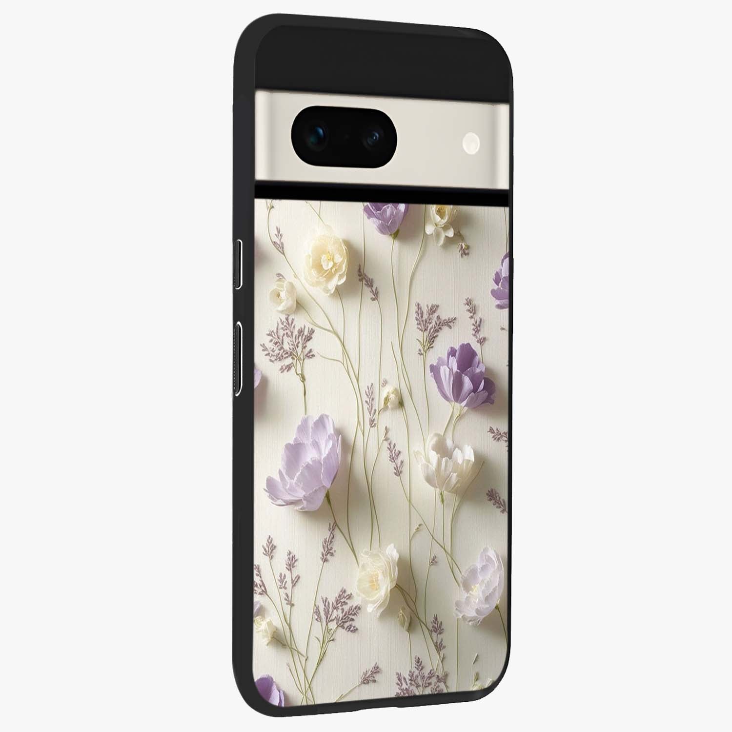 Lilac Breeze Harmony Glass Case upright view showcasing delicate lilac artwork with peaceful floral theme.