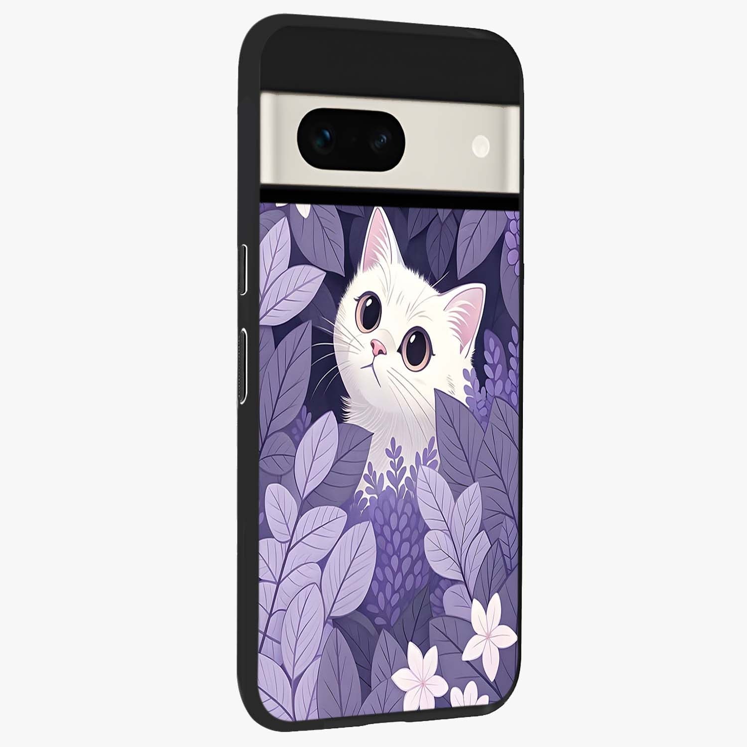 Lilac Hide Peek Cat Glass Case upright view showcasing charming cat artwork with adorable peek theme.