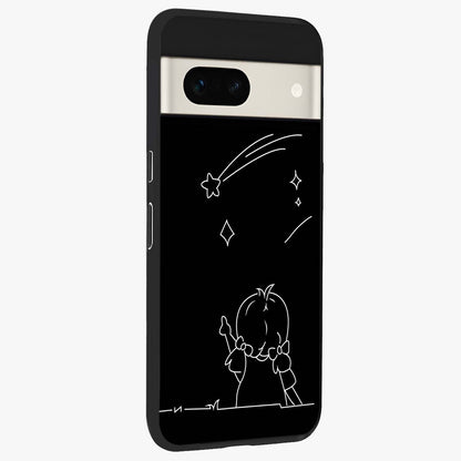 Line Art Girl With Shooting Stars Glass Case upright view showcasing delicate shooting stars artwork with minimal artistic theme.