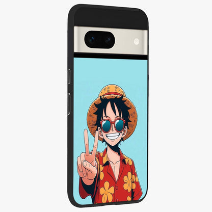 Luffy Summer Anime Vibe Glass Case upright view showcasing dynamic anime artwork with bright adventurous theme.