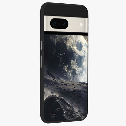Lunar Horizon Glow Glass Case upright view showcasing radiant lunar artwork with calm cosmic theme.