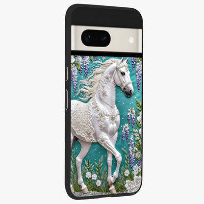 Majestic Floral Stallion Glass Case upright view showcasing dramatic horse artwork with decorative floral theme.