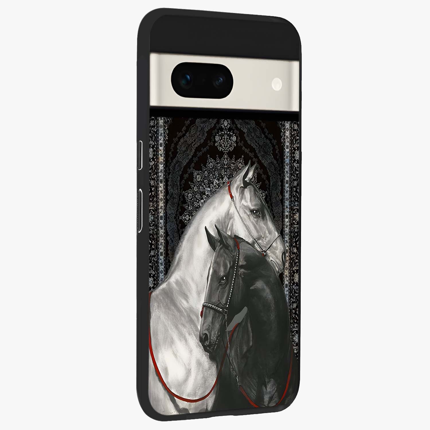 Majestic Ride Legacy Glass Case upright view showcasing dynamic ride inspired artwork with modern automotive theme.