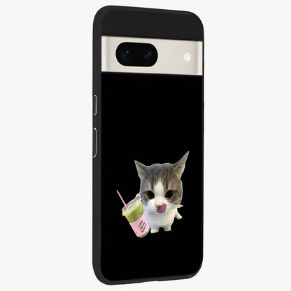 Matcha Cat Style Glass Case upright view showcasing charming cat artwork with cozy aesthetic theme.