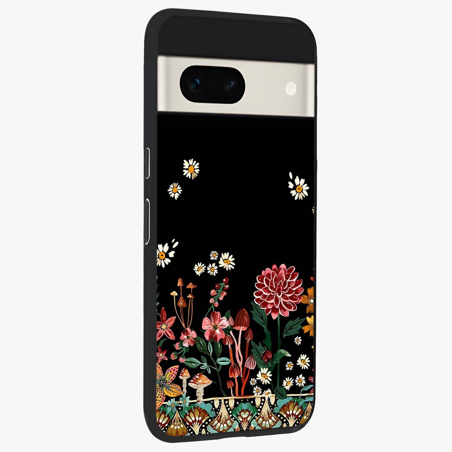Midnight Bloom Pattern Glass Case upright view showcasing decorative floral artwork with deep night themed palette.