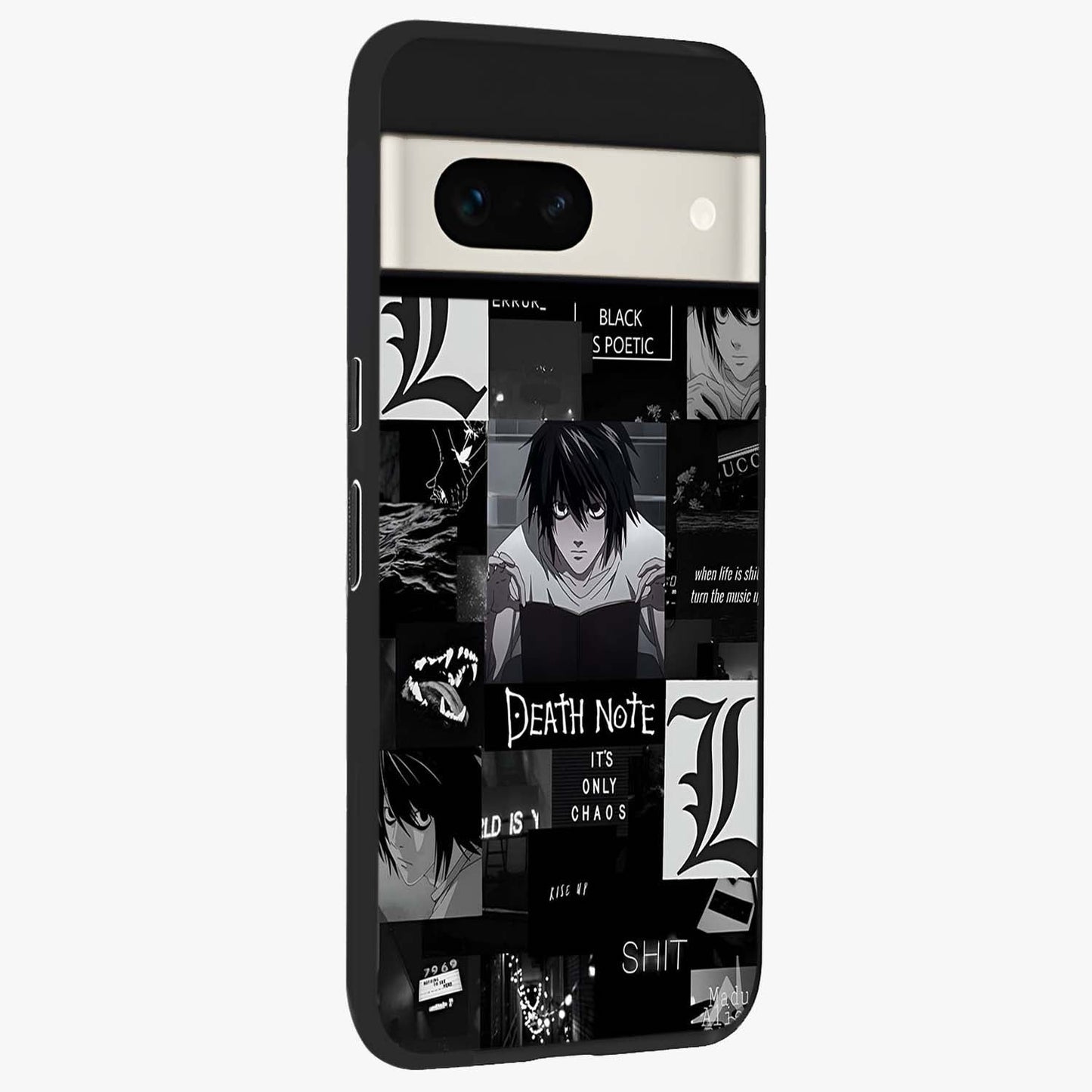Midnight Chaos Mind Glass Case upright view showcasing expressive abstract artwork with bold dark theme.
