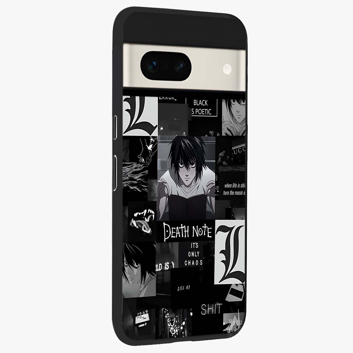 Midnight Chaos Mind Glass Case upright view showcasing expressive abstract artwork with bold dark theme.