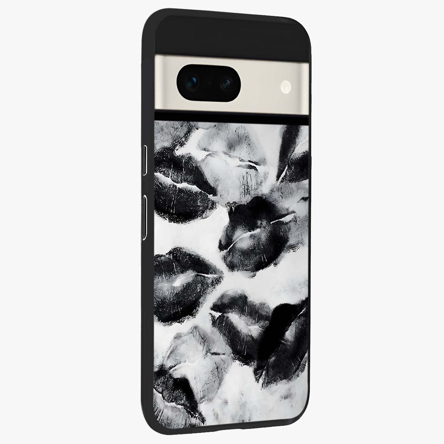 Midnight Kiss Marks Glass Case upright view showcasing stylish kiss mark artwork with trendy romantic theme.
