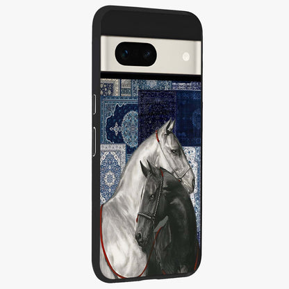 Midnight Stallion Blues Glass Case upright view showcasing dramatic horse artwork with bold artistic theme.
