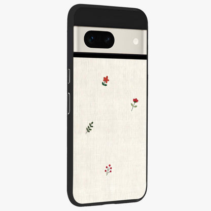 Minimalistic Blue With White Flower Pattern Glass Case upright view showcasing clean white flower artwork with calming blue theme.