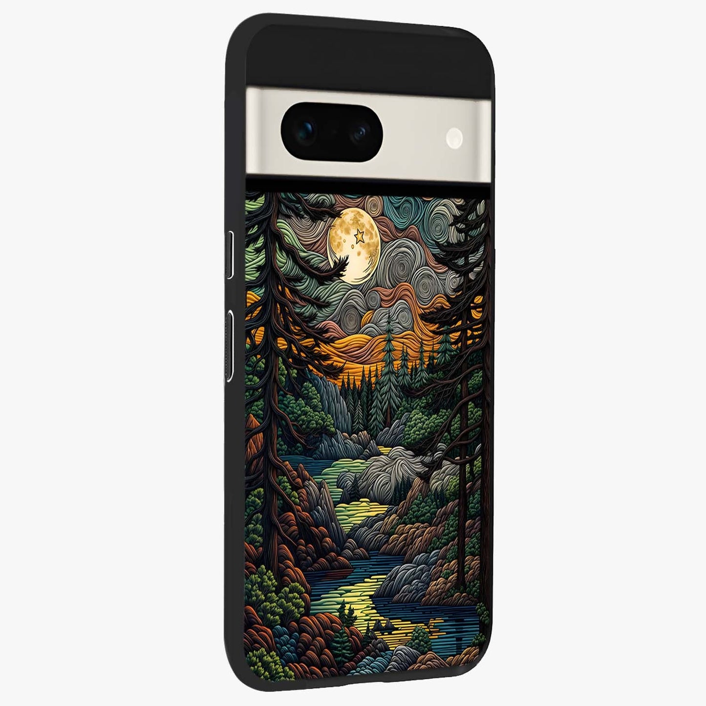 Moonlight Forest Dream Glass Case upright view showcasing magical forest artwork with calm night theme.