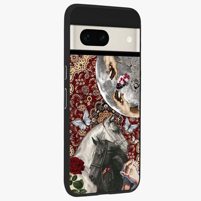 Moonlit Royal Stallion Glass Case upright view showcasing dramatic horse artwork with glowing moon themed design.