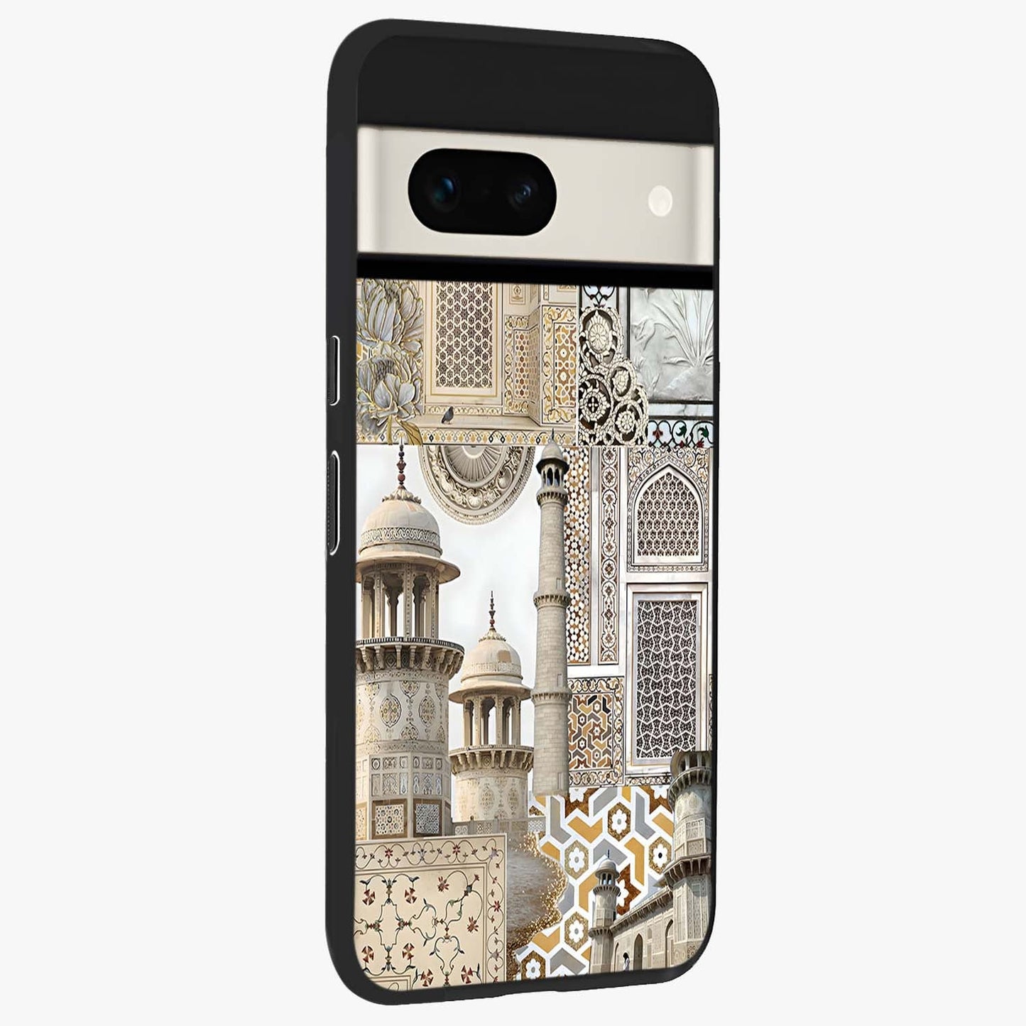Mughal Marble Legacy Glass Case upright view showcasing ornate Mughal design with luxurious traditional theme.