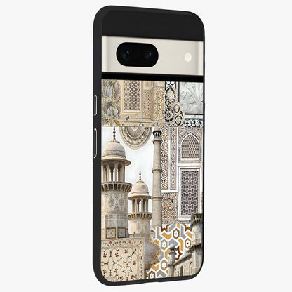 Mughal Marble Legacy Glass Case upright view showcasing ornate Mughal design with luxurious traditional theme.