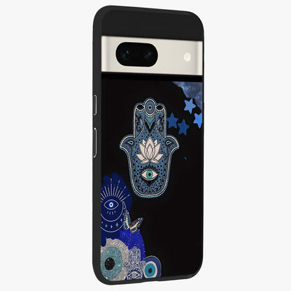Mystic Hand Aura Glass Case upright view showcasing symbolic hand artwork with mystical energy theme.