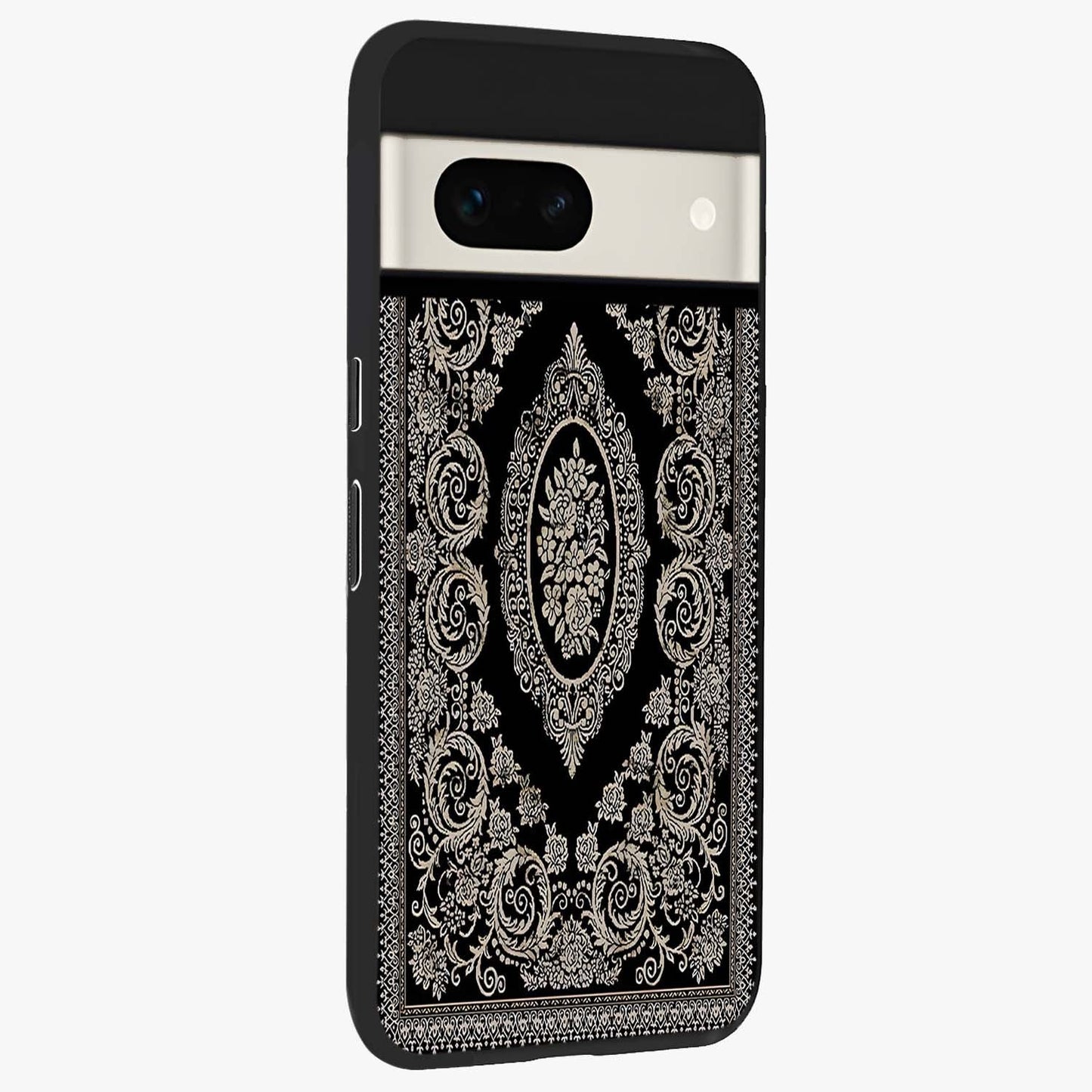 Noir Bloom Elegance Glass Case upright view showcasing graceful floral artwork with luxurious dark theme.