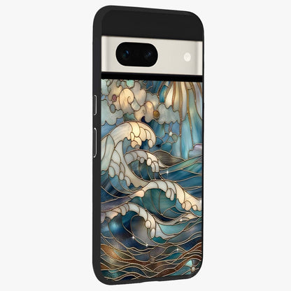 Oceanic Stained Printed Glass Case upright view showcasing decorative ocean pattern artwork with vibrant marine theme.