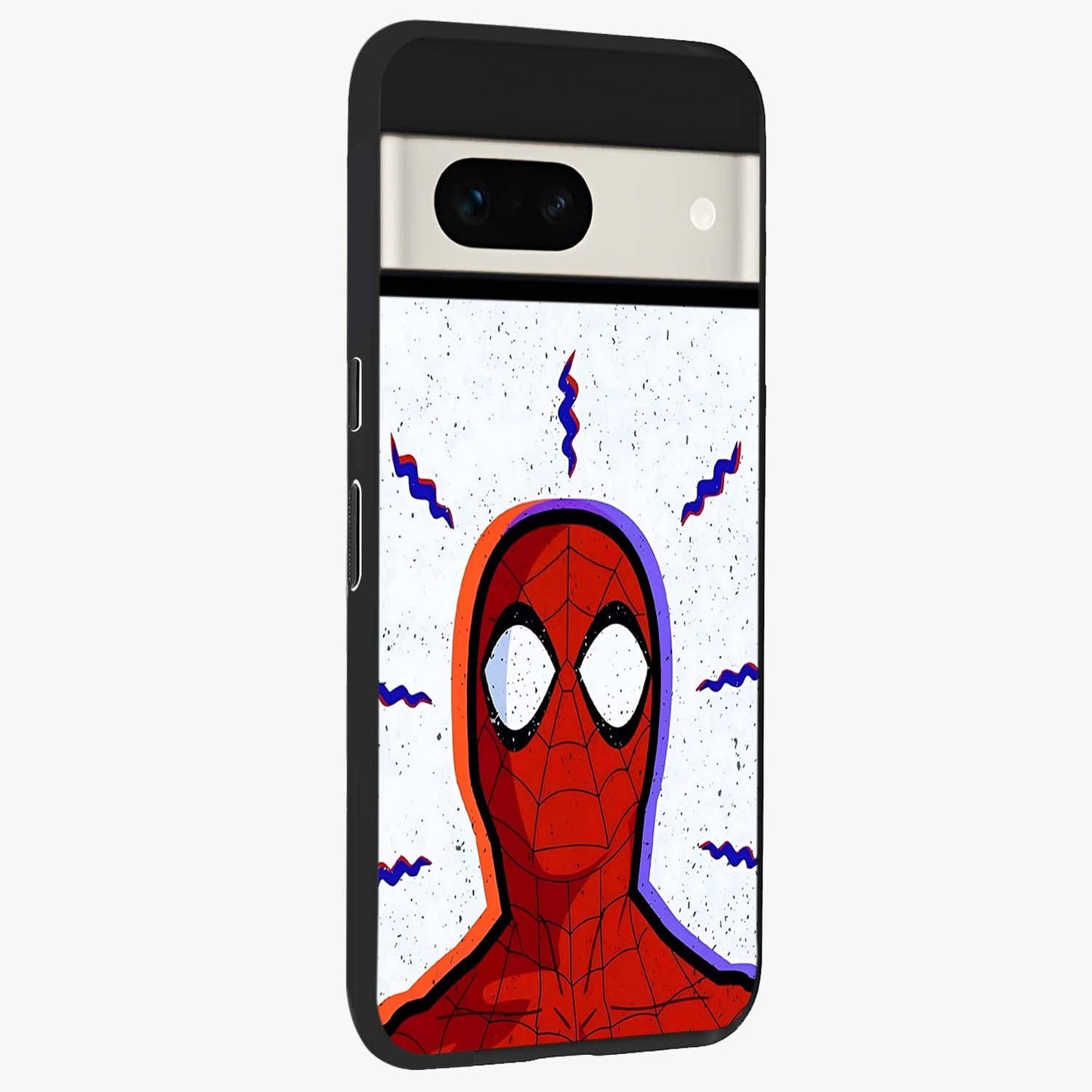 Omg Spiderman Glass Case upright view showcasing energetic superhero artwork with vibrant comic theme.