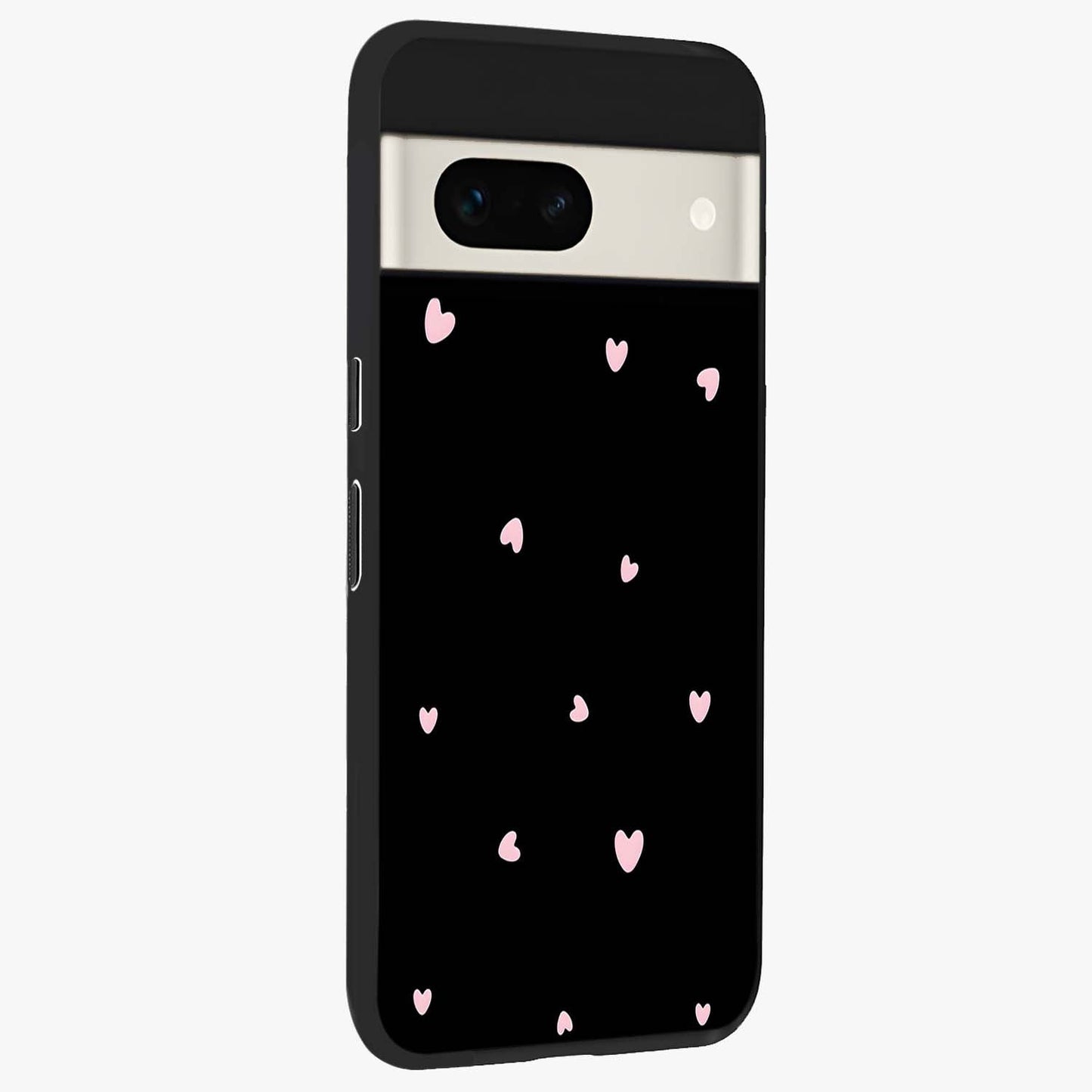 Pink Love Drops Glass Case upright view showcasing charming heart drop artwork with romantic playful theme.