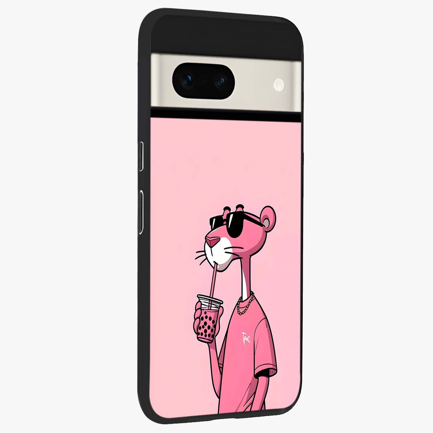 Pink Panther Glass Case upright view showcasing fun animated artwork with stylish retro cartoon theme.