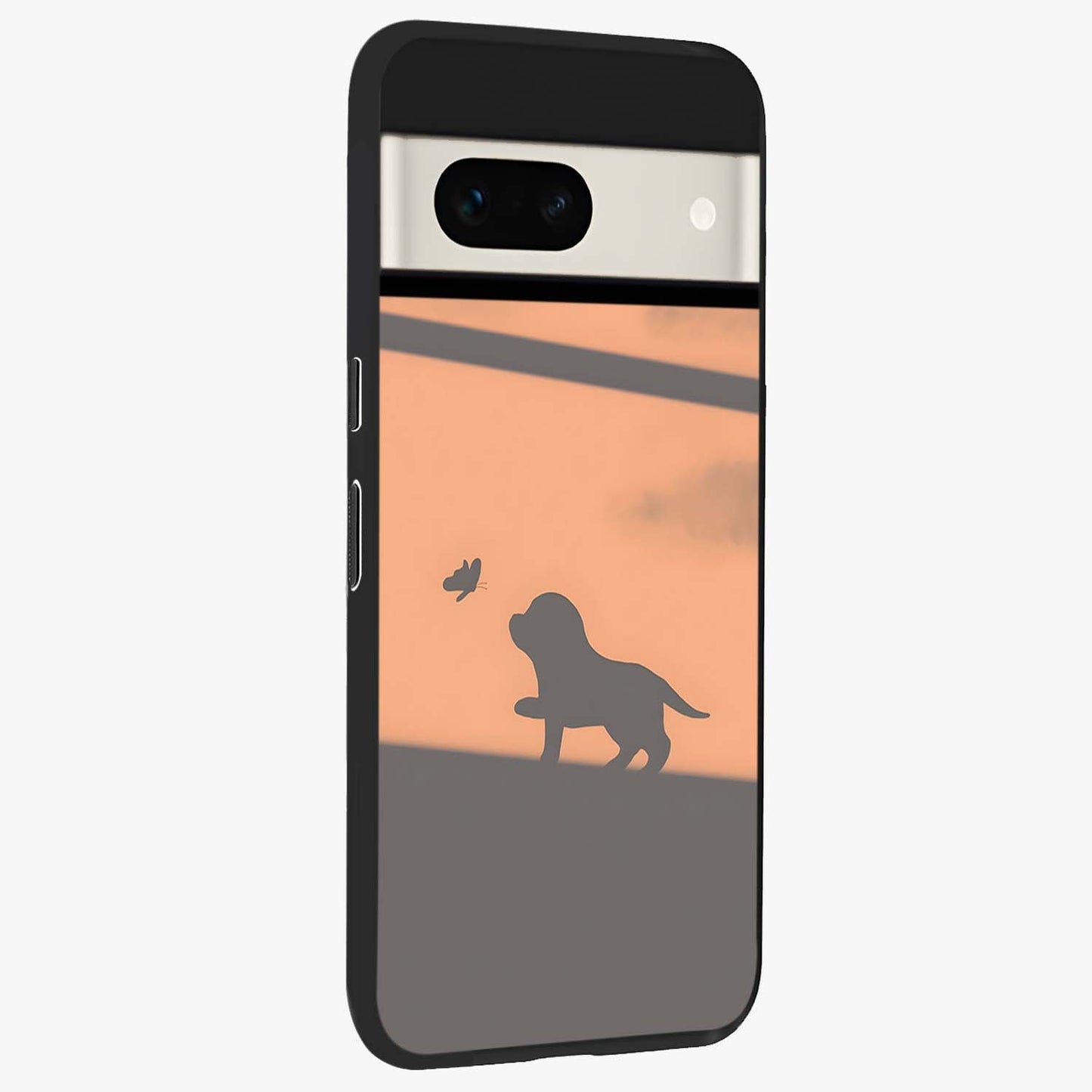 Puppy Shadow Art Glass Case upright view showcasing charming puppy artwork with creative silhouette theme.