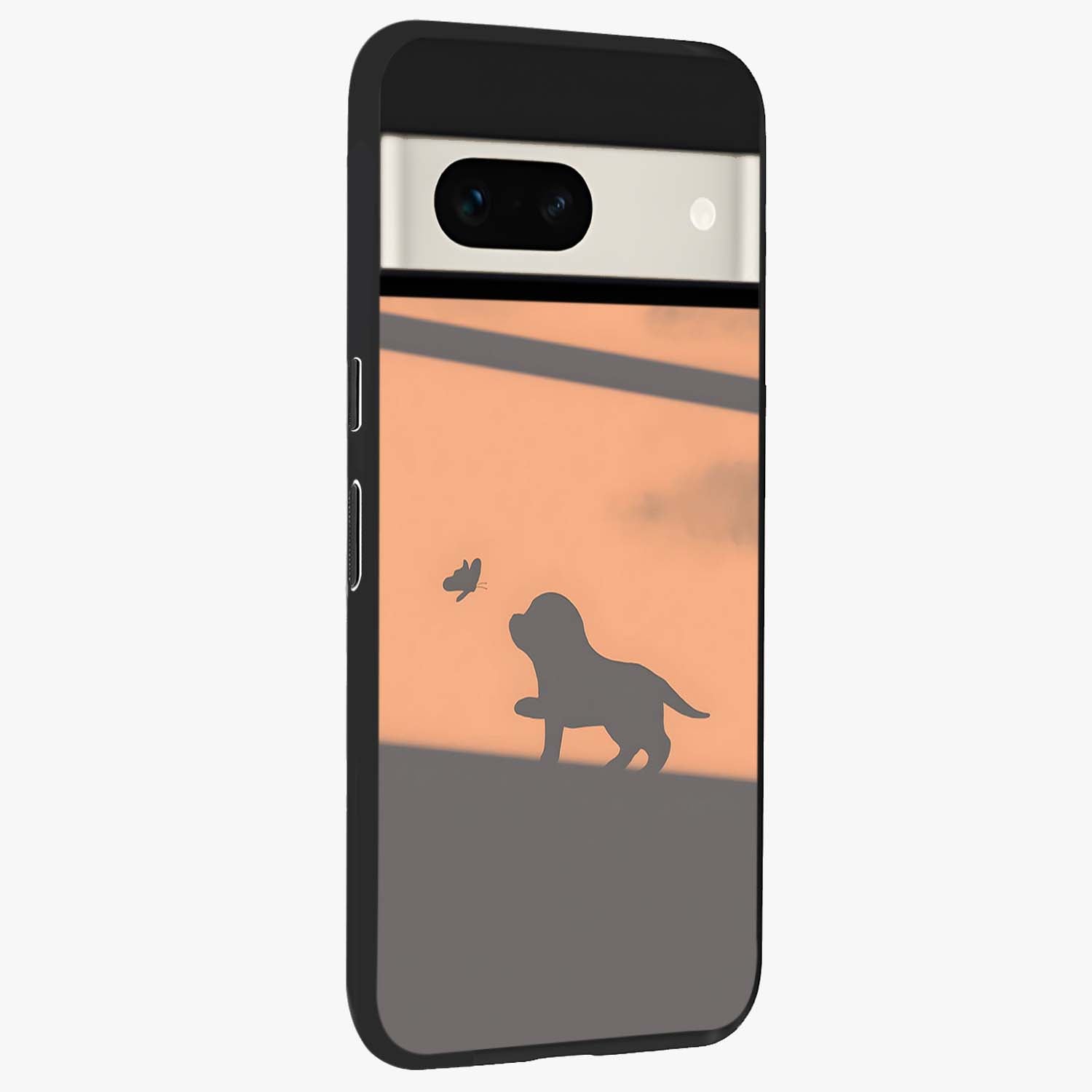 Puppy Shadow Art Glass Case upright view showcasing charming puppy artwork with creative silhouette theme.