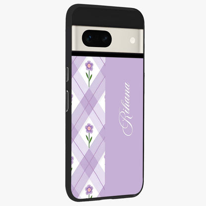 Purple Diamond Floral Glass Case upright view showcasing vibrant floral artwork with stylish geometric theme.