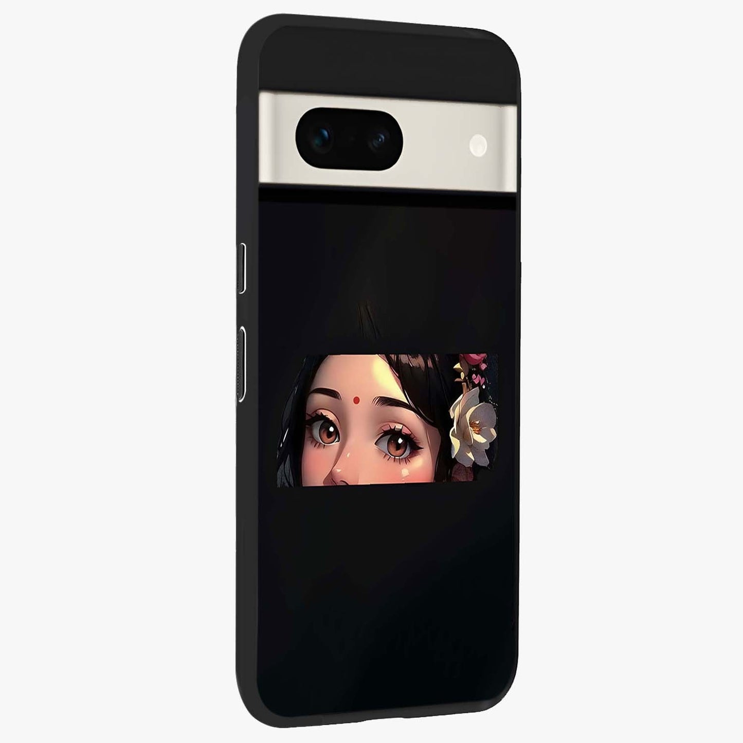Radha Divine Embrace Glass Case upright view showcasing sacred Radha themed artwork with peaceful devotional style.