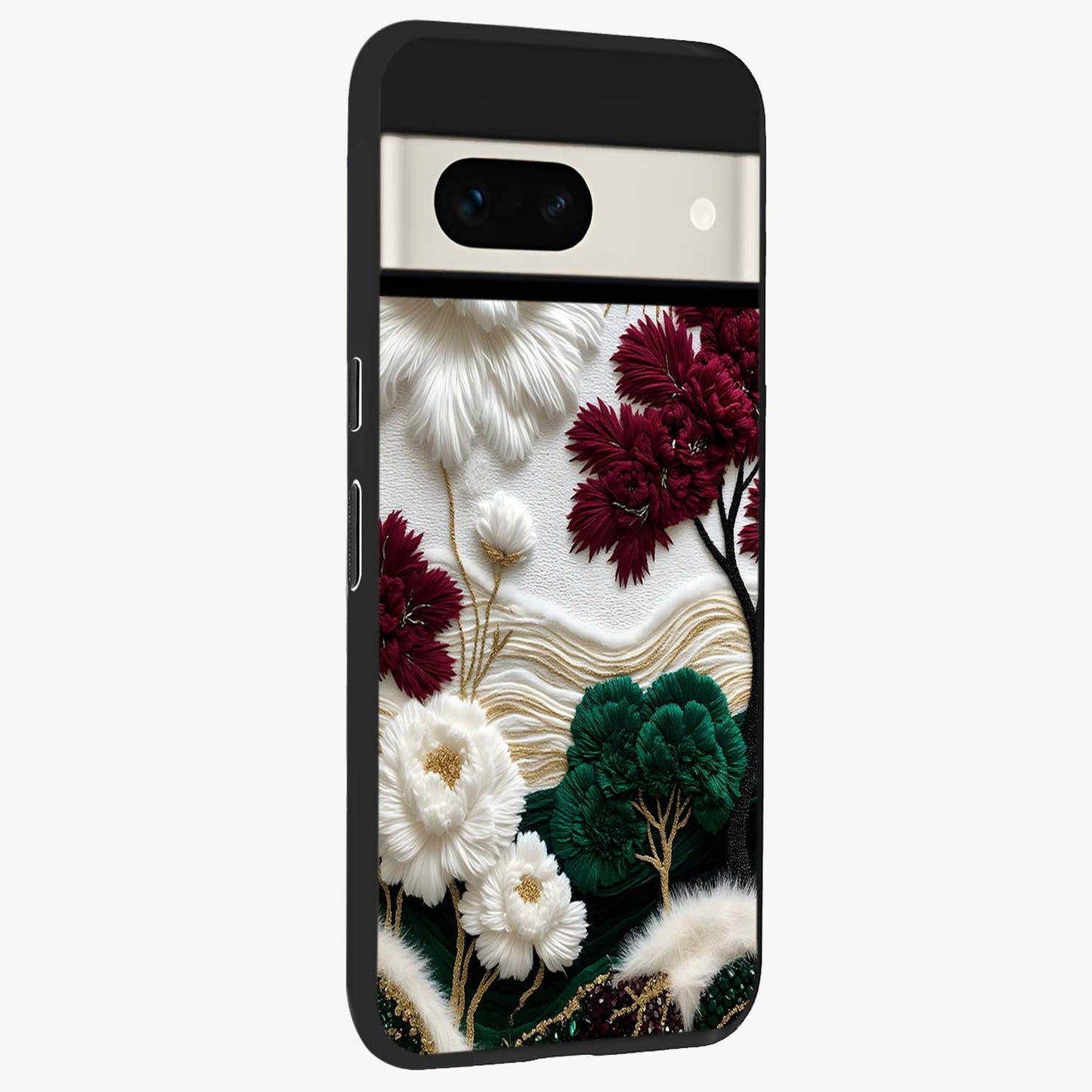 Radiant Bloom Elegance Glass Case upright view showcasing decorative flower artwork with refined botanical theme.