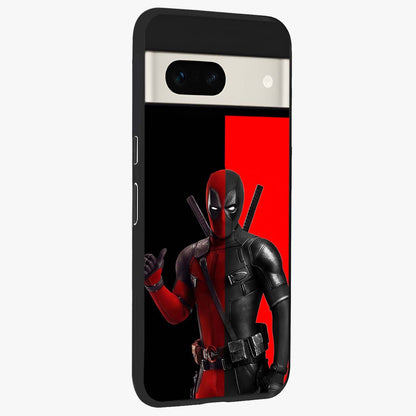 Red & Black Deadpool Theme Glass Case upright view showcasing energetic comic themed artwork with striking red and black design.