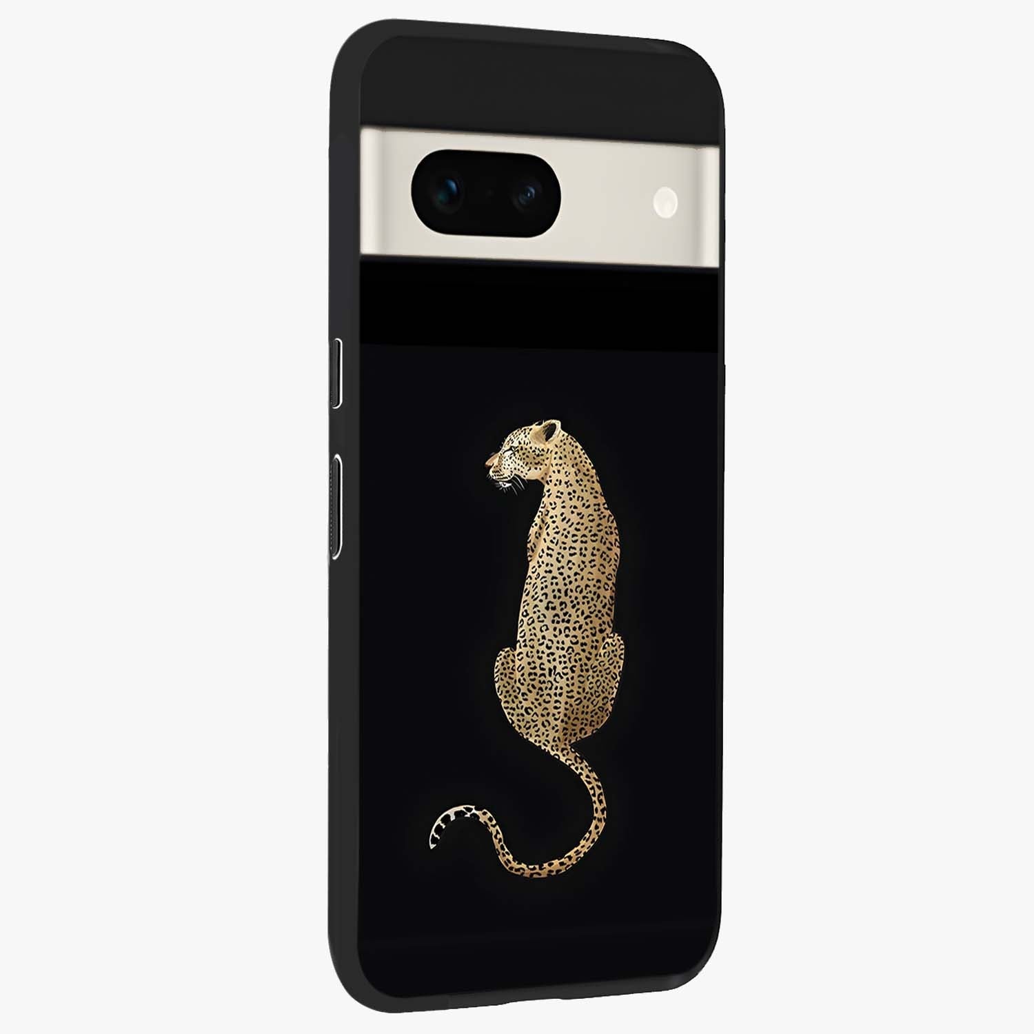 Regal Leopard Glass Case upright view showcasing striking leopard artwork with fierce wildlife theme.