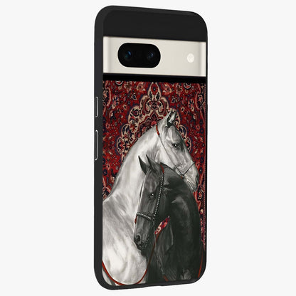 Regal Stallion Tapestry Glass Case upright view showcasing powerful horse artwork with elegant tapestry theme.