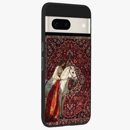 Royal Rider Tapestry Glass Case upright view showcasing detailed rider artwork with classic tapestry theme.