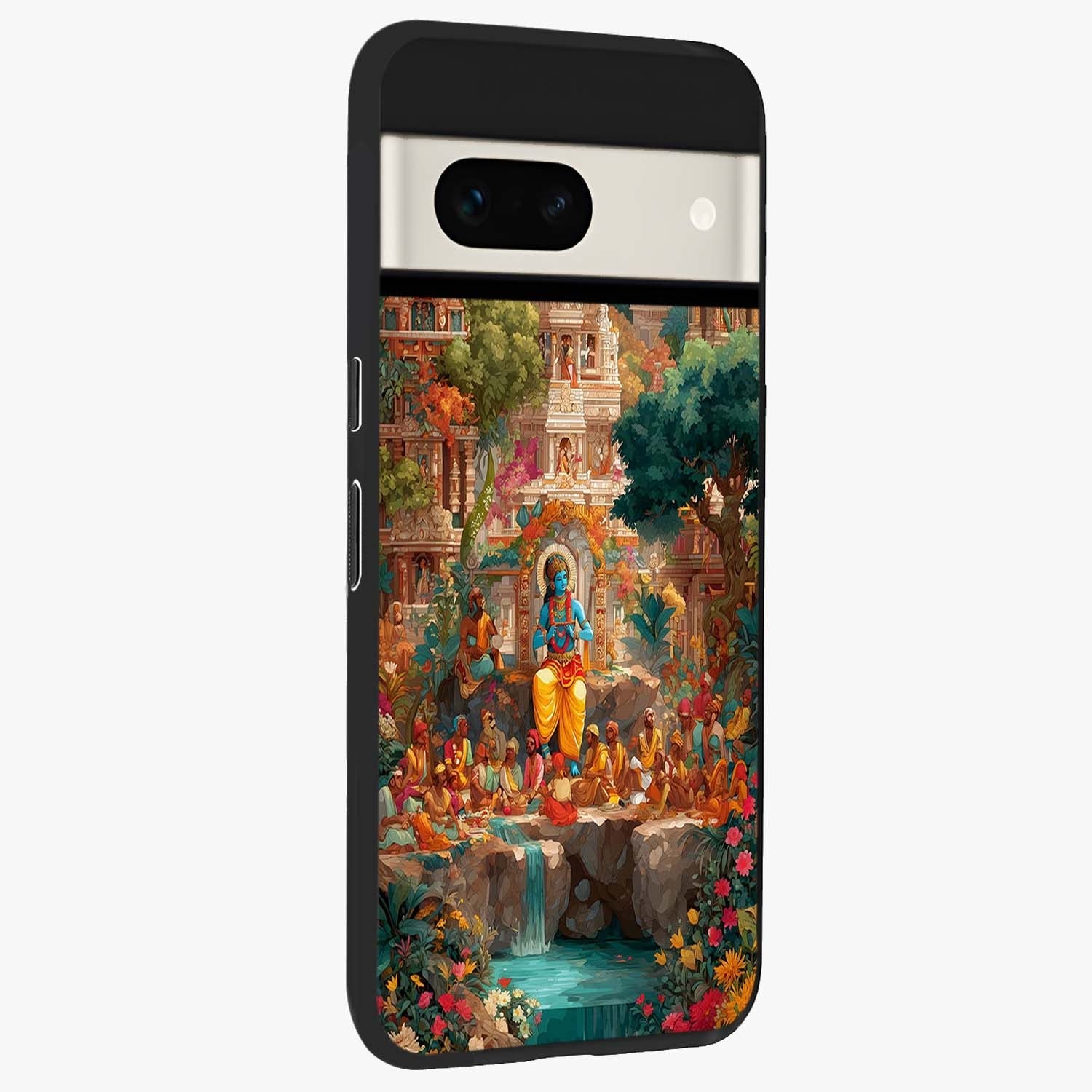 Sacred Sunlight Gods Glass Case upright view showcasing glowing divine artwork with sacred mythological theme.