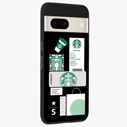 Starbucks Mocha Glass Case upright view showcasing trendy coffee inspired artwork with modern lifestyle theme.