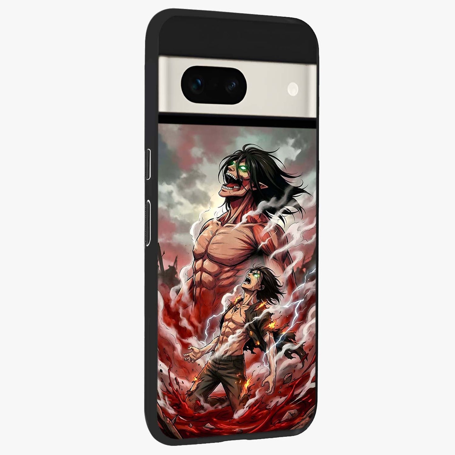 Titan Awakening Fury Glass Case upright view showcasing intense titan artwork with epic fantasy theme.