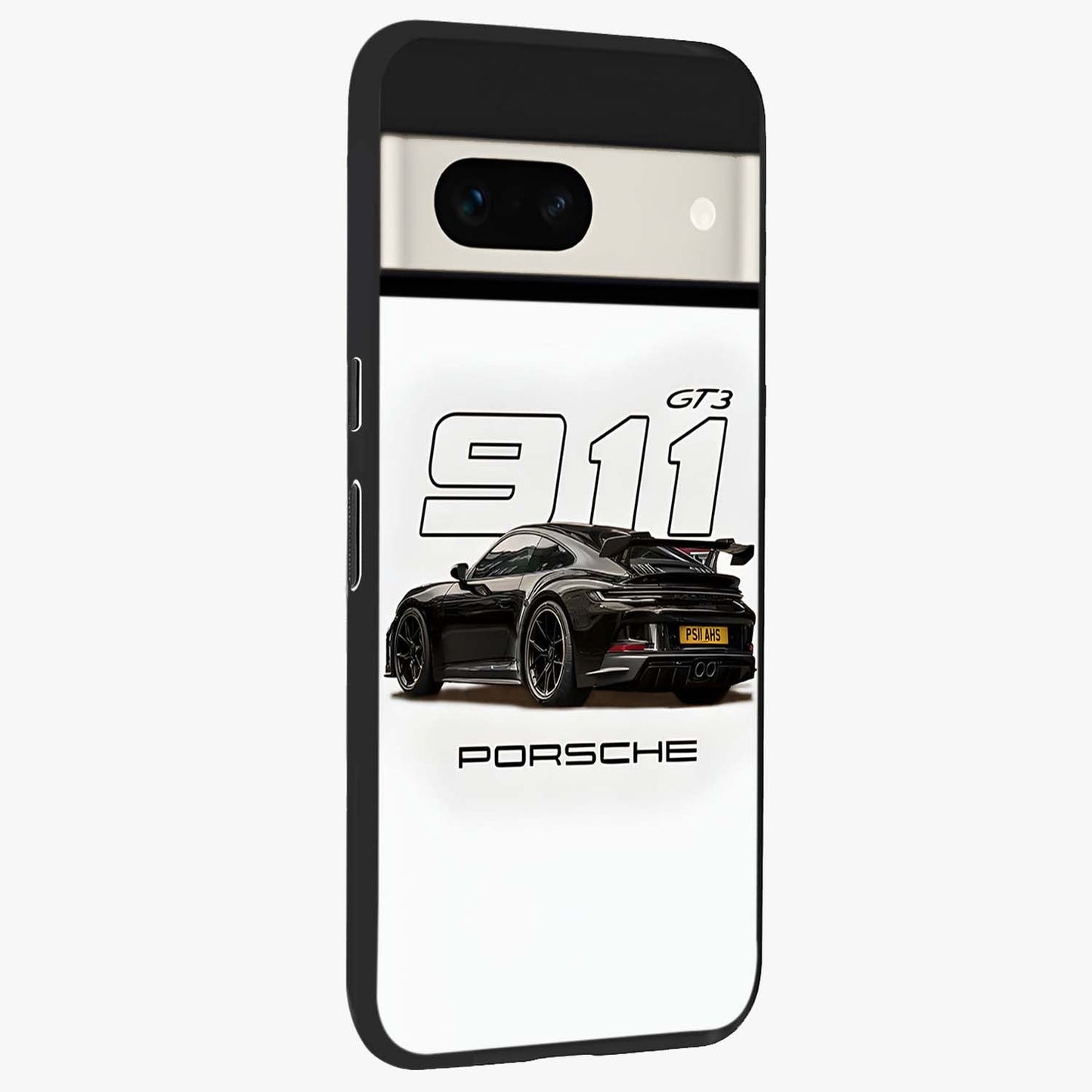 Turbo Legacy Icon Glass Case upright view showcasing bold racing inspired artwork with classic car theme.