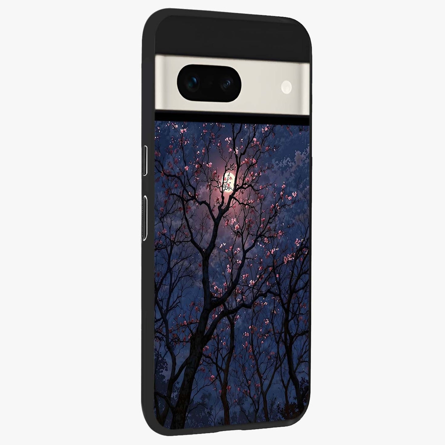 Twilight Sakura Serenade Glass Case upright view showcasing beautiful cherry blossom artwork with serene evening theme.