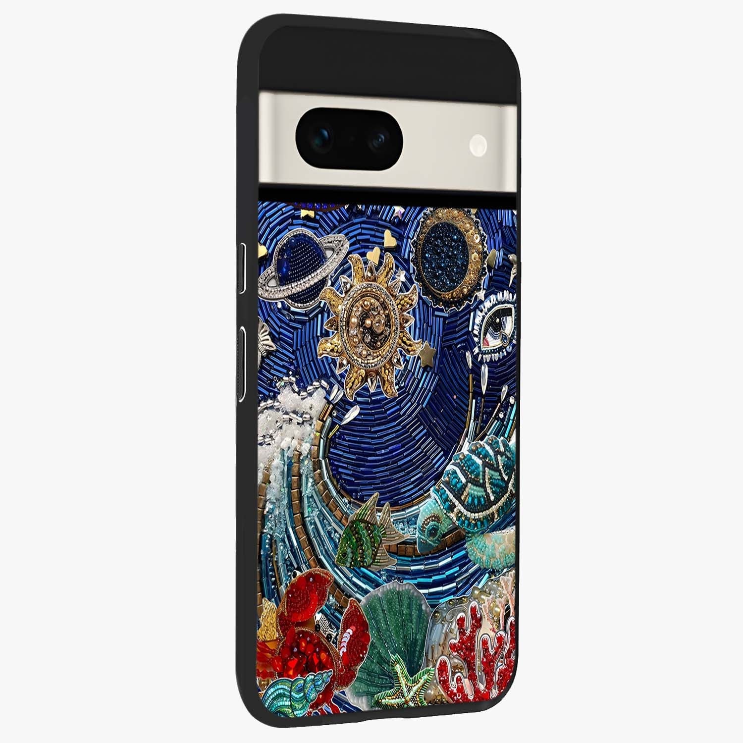Universe Underwater Spark Glass Case upright view showcasing magical underwater galaxy artwork with vibrant cosmic theme.
