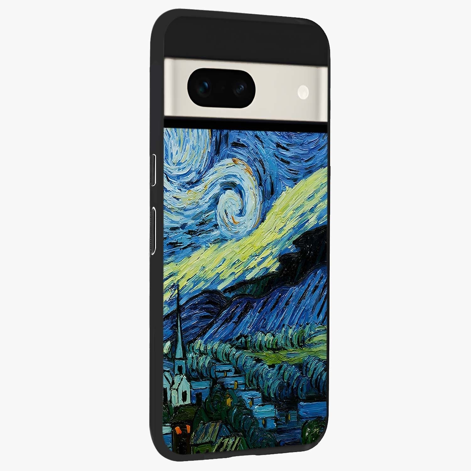 Van Gogh Art Glass Case upright view showcasing expressive painting style artwork with timeless artistic theme.