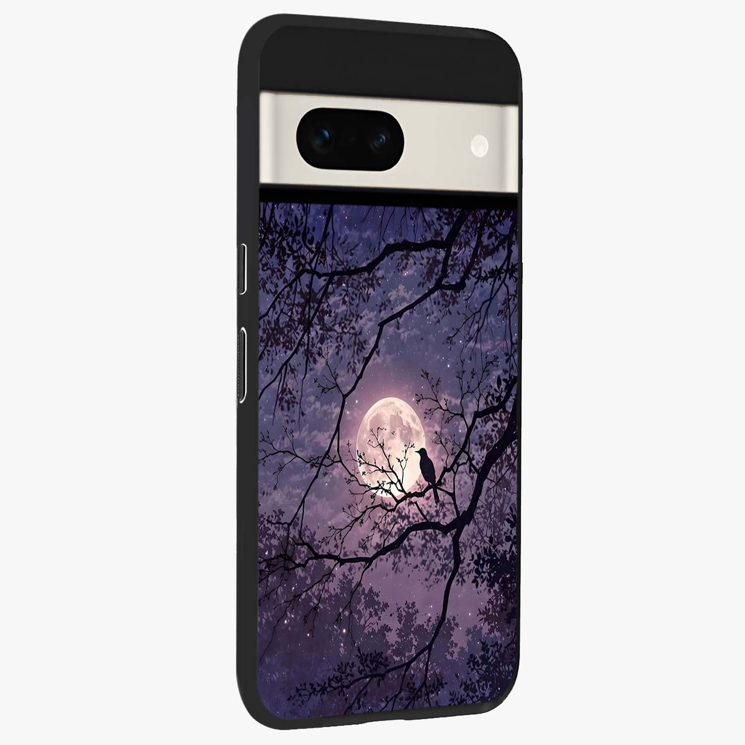 Whispering Moon Silence Glass Case upright view showcasing peaceful moon artwork with tranquil celestial theme.