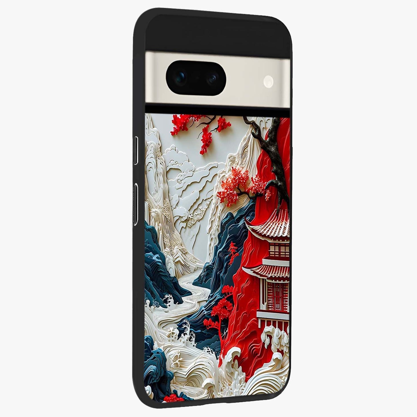 Whispers Of Sakura Waves Glass Case upright view showcasing delicate cherry blossom artwork with elegant nature theme.