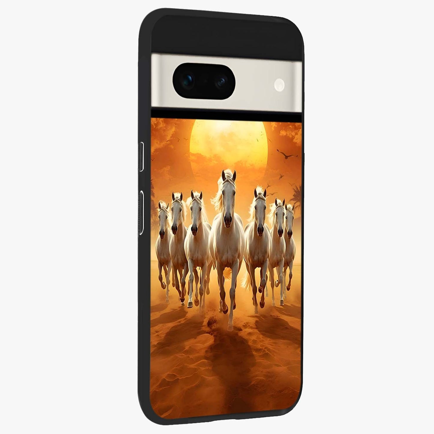 Wild Sunset Majesty Glass Case upright view showcasing dramatic sunset artwork with bold nature theme.