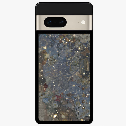 Aesthetic Astrolophia Glass Case showing flat back view with dreamy aesthetic design and glossy glass finish.