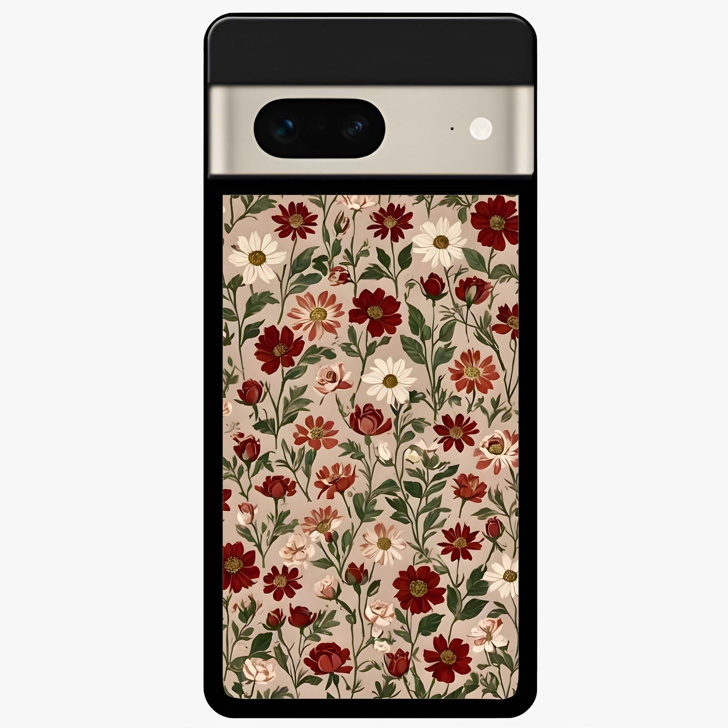 Biege Flower With Leaf Glass Case showing flat back view with soft beige floral artwork and glossy glass finish.
