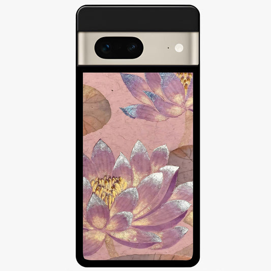 Blossom Mist Lotus Glass Case showing flat back view with serene lotus blossom artwork and glossy glass finish.