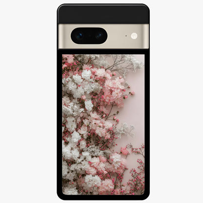 Blush Blossom Cloud Glass Case showing flat back view with dreamy blush cloud blossom artwork and glossy glass finish.