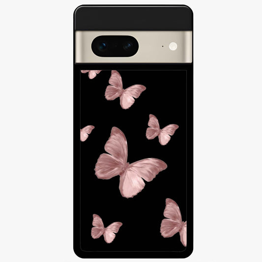 Butterfly Pattern Glass Case showing flat back view with elegant butterfly pattern artwork and glossy glass finish.